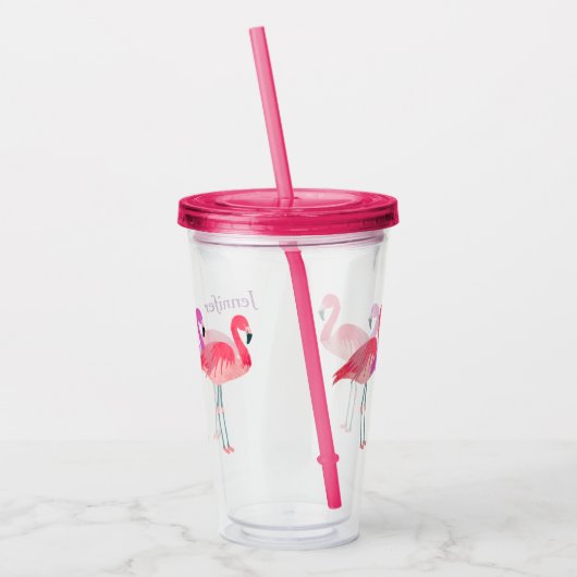 Drei bunte Flamingos personalisiert Acryltrinkbecher (Links)