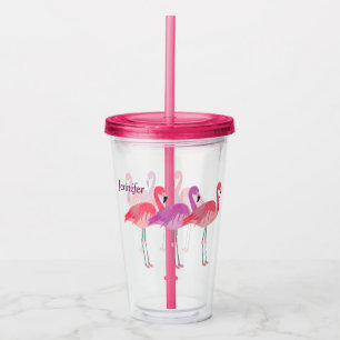 Drei bunte Flamingos personalisiert Acryltrinkbecher