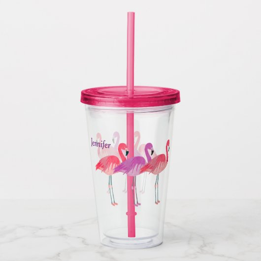 Drei bunte Flamingos personalisiert Acryltrinkbecher (Vorderseite)