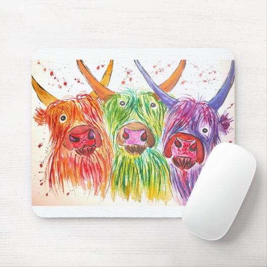 Drei bunte Kühe Mousepad (Mit Mouse)