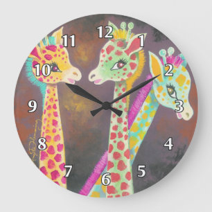 Drei bunte lustige Giraffen Große Wanduhr