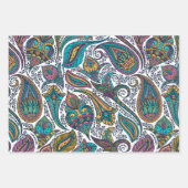 Drei bunte Vintage Paisley-Muster Geschenkpapier Set (Vorderseite 3)