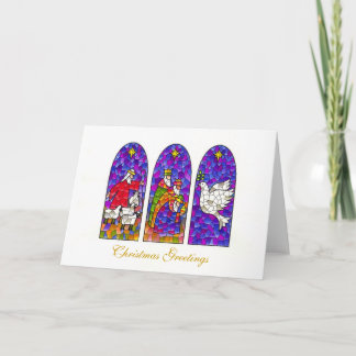 Drei bunte Weihnachtsfenster Feiertagskarte