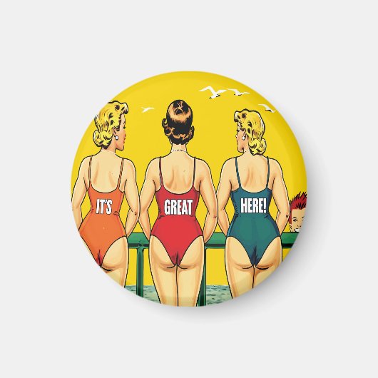 Drei Button-up Girls von Behind, Beach Spaß, Funny Magnet (Vorne)