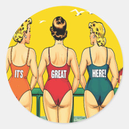 Drei Button-up Girls von Behind, Beach Spaß, Funny Runder Aufkleber