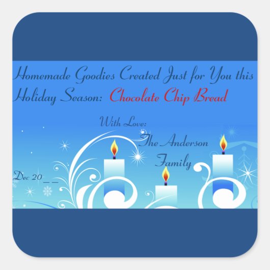 Drei Candles, hausgemachte Geschenke Quadratischer Aufkleber (Vorderseite)