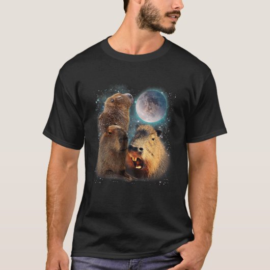 Drei Capybaras und Moon Funny Capybara Spaß Parco T-Shirt (Vorderseite)