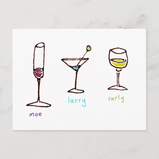 Drei Cartoon-Drinks Stooges Postkarte (Vorderseite)