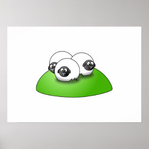 Drei Cartoon Schafe auf dem Gras Poster