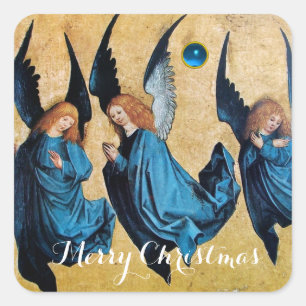 DREI CHRISMAS ANGELN IN BLAU QUADRATISCHER AUFKLEBER