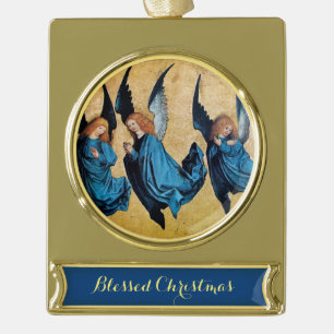 DREI CHRISTMAS ANGELN IN BLAU Banner-Ornament GOLD