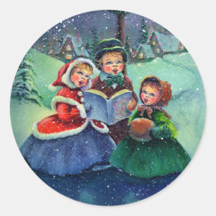 DREI CHRISTMAS CAROLERS VON SHARON SHARPE RUNDER AUFKLEBER