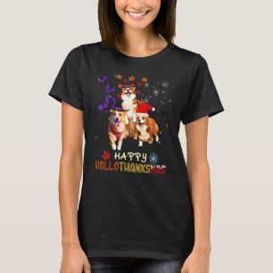Drei Corgi Halloween Frohe Weihnachten Frohes Hall T-Shirt