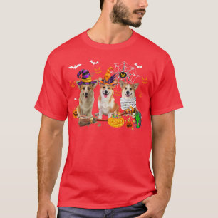 Drei Corgi Hunde Hexenmilch Beängstigender Pumpk T-Shirt