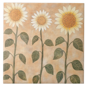 Drei Cottagecore-Terrakotta-Sonnenblumen Fliese