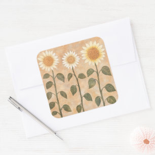 Drei Cottagecore-Terrakotta-Sonnenblumen Quadratischer Aufkleber