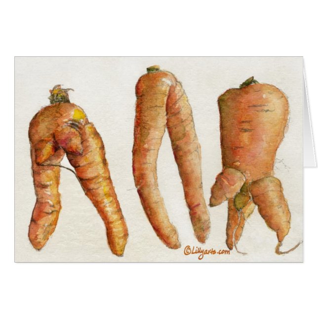 Drei Crazy Carrots Wasserfarbenkarte (Vorderseite (Horizontal))