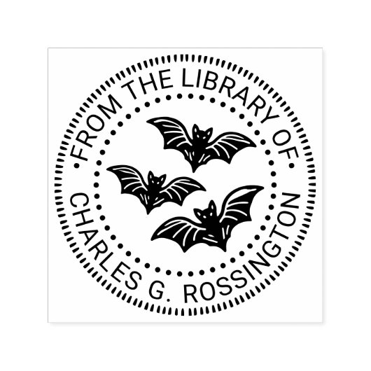 Drei Creepy Flying Bats Bibliotheksname Permastempel (Design)