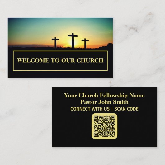 Drei Crosss Sunset Church Connection Card Visitenkarte (Vorne/Hinten)