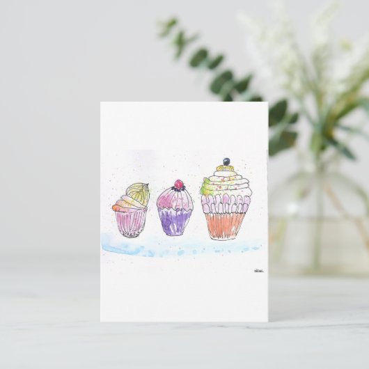 Drei Cupcakes Postkarte (Stehend Vorderseite)