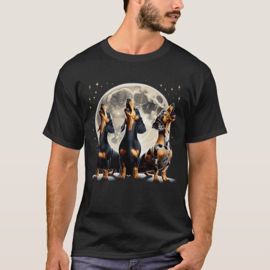 Drei Dackeln heulen auf dem Mond wie drei T-Shirt (Vorderseite)