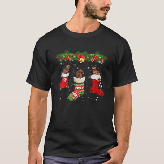 Drei Dackeln Hund in Socken Weihnachten Weihnachts T-Shirt (Vorderseite)