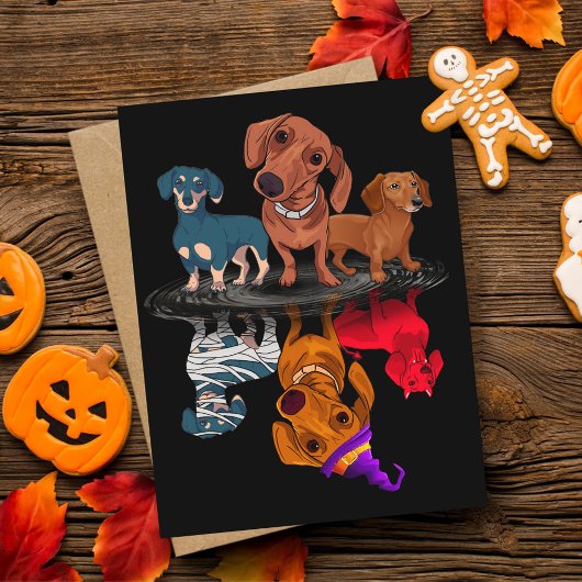 Drei Dackeln Reflektion Halloween-Geschenke Postkarte