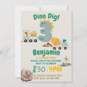 Drei Dino-Ausgrabung Dinosaurier Bau 3. Geburtstag Einladung