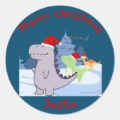 drei Dinosaurier Weihnachtsgeschenk, personalisier Runder Aufkleber (Vorderseite)