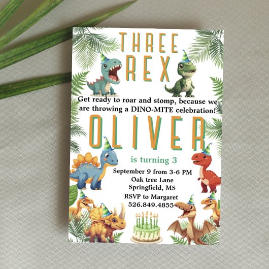 Drei Dinsoaur-Geburtstag, Aquarellt-Rex Einladung