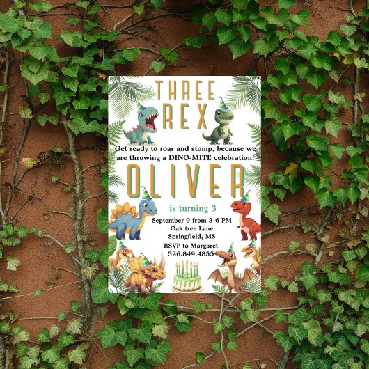 Drei Dinsoaur-Geburtstag, Aquarellt-Rex Einladung