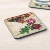 DREI DOGGIEN UND ROSE GETRÄNKEUNTERSETZER (Linke Seite)