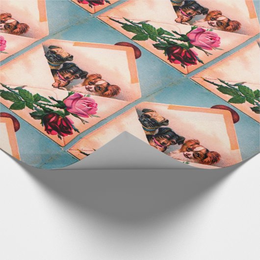 DREI DOGGIES, ENVELOPEN MIT ROSE GESCHENKPAPIER (Ecke)