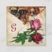 DREI DOGIEN MIT ROSE, Pergament, Monogramm Quadratische Visitenkarte (Rückseite)