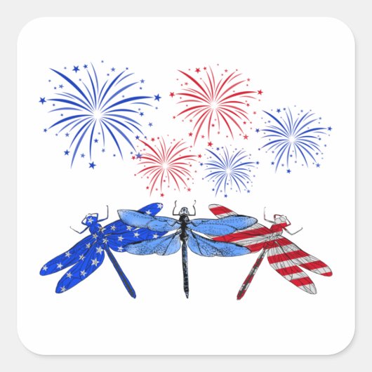 Drei Drachenfahnen, amerikanisches Shirt, 4. Juli Quadratischer Aufkleber (Vorderseite)