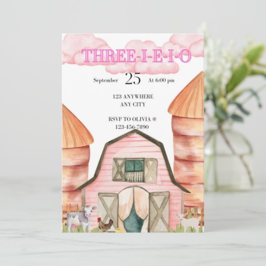 Drei-e-i-e-i-o-Birthday Einladung (Stehend Vorderseite)