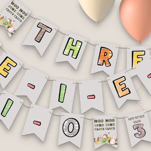 Drei-e-i-o-Landtiere 3. Geburtstag Party Wimpelkette