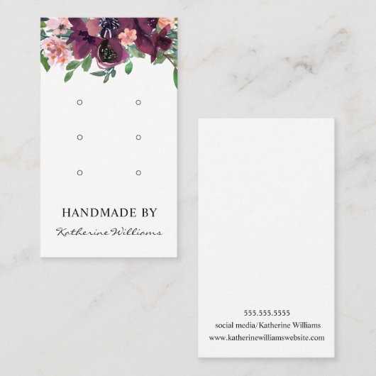 Drei Earring-Display-Karten | Burgund Wasserfarbe Visitenkarte (Vorne/Hinten)