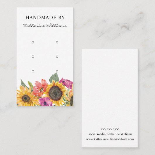 Drei Earring-Display-Karten | Sonnenblumen Visitenkarte (Vorne/Hinten)