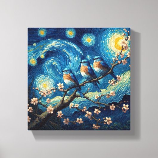 Drei Eastern Bluebirds Van Gogh Art Leinwanddruck (Vorderseite)