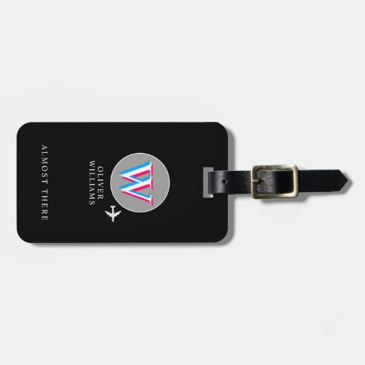 Drei Ebenen Initial W (bearbeitbar) Schwarz Gepäckanhänger (Vorderseite horizontal)