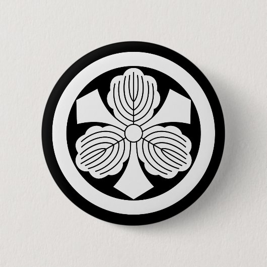 Drei Eichen-Blätter mit Schwertern im Kreis Button (Vorderseite)