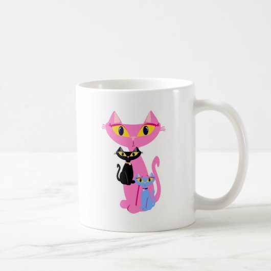 Drei einfache Retro-Katzen Niedliche Illustration Kaffeetasse (Rechts)