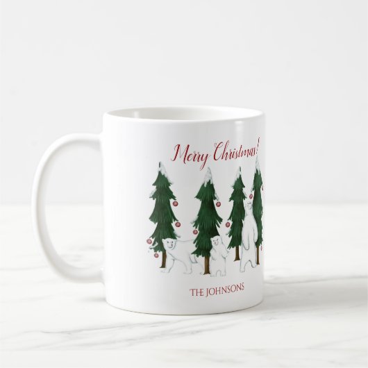 Drei Eisbären Frohe Weihnachtsfeiertage Tasse (Links)