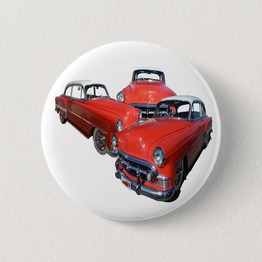 Drei elegante rote und weiße Oldtimer, Button (Vorderseite)