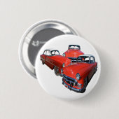 Drei elegante rote und weiße Oldtimer, Button (Vorne & Hinten)