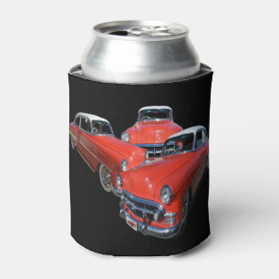 Drei elegante rote und weiße Oldtimer, Dosenkühler