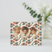 Drei Engel mit Kind - Vintage Kitsch Postkarte (Stehend Vorderseite)
