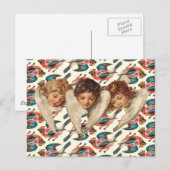 Drei Engel mit Kind - Vintage Kitsch Postkarte (Vorne/Hinten)
