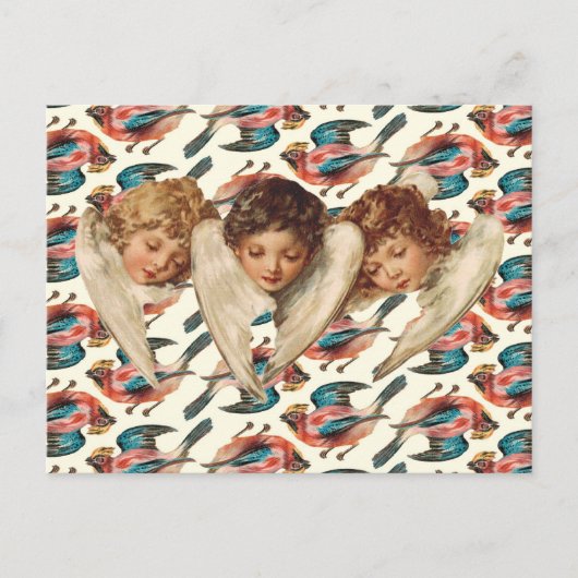 Drei Engel mit Kind - Vintage Kitsch Postkarte (Vorderseite)